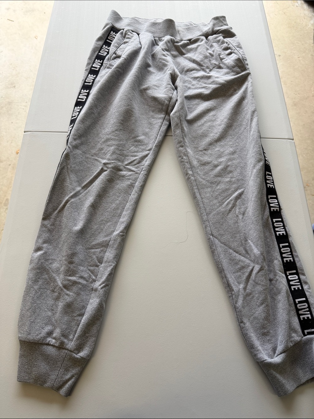 Woman’s Soho Gray Jogger Sweatpants with 'LOVE' Side Tape, Size XS